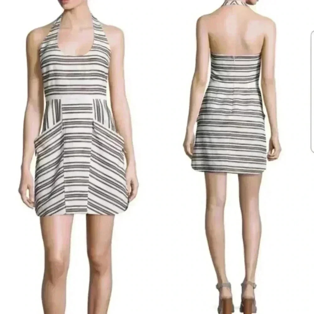 A.L.C Hudson Striped Halter Neck  Sheath A-line Cotton Mini Dress Size 4